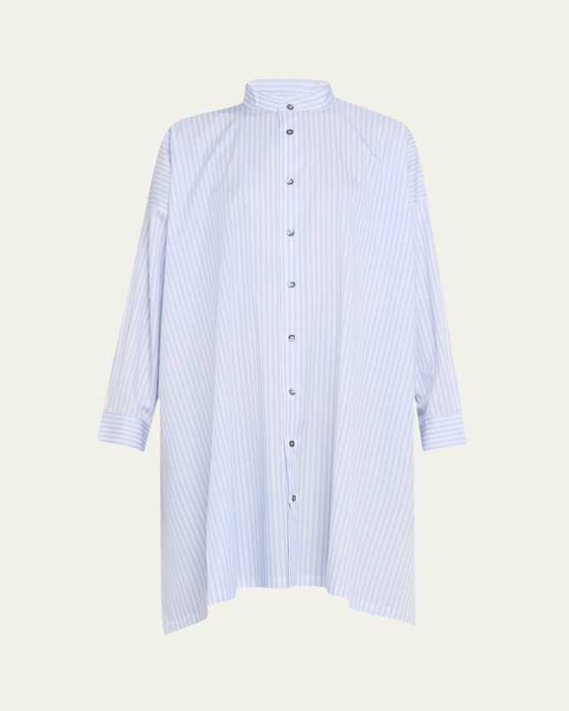 Wide A-Line Collarless Shirt With Slits (Very Long Length)